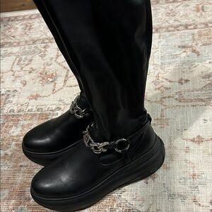 Liu Jo Black Platform Ankle Boots with Silver Chain
